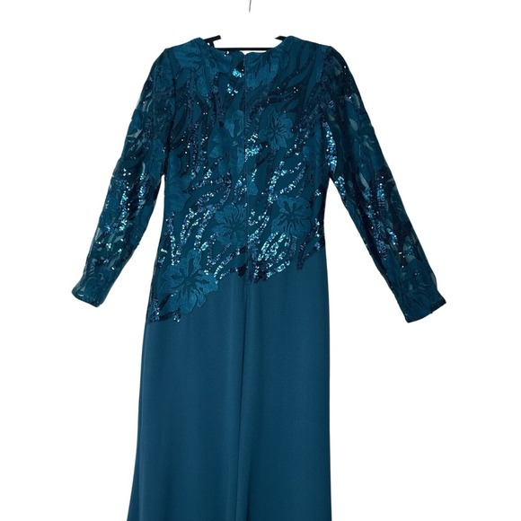 Tadashi Shoji Maxi Dress Women's Size 8 Floral Sequin Long Sleeve Stretch Cóctel - Picture 8 of 13